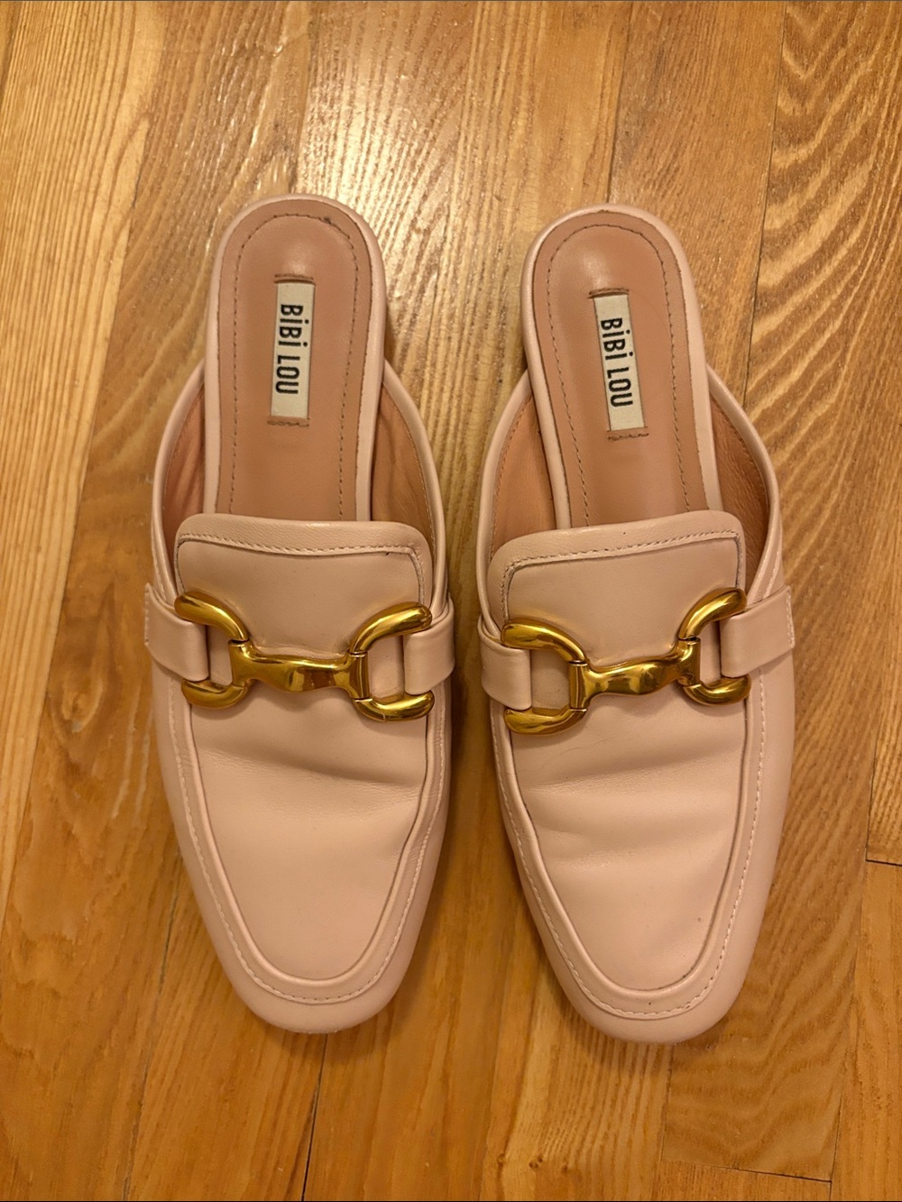 Bibi Lou Blush Pink Leather Slip-On Mule with Gold Chain Accent